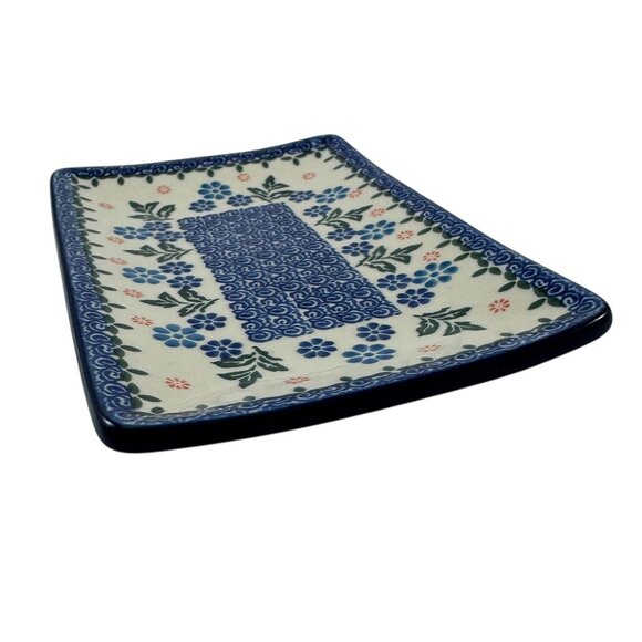 BOLESLAWIEC Polish Pottery Tray Sushi Blue Daisy Poland Ceramika Artystyczna - Picture 3 of 5